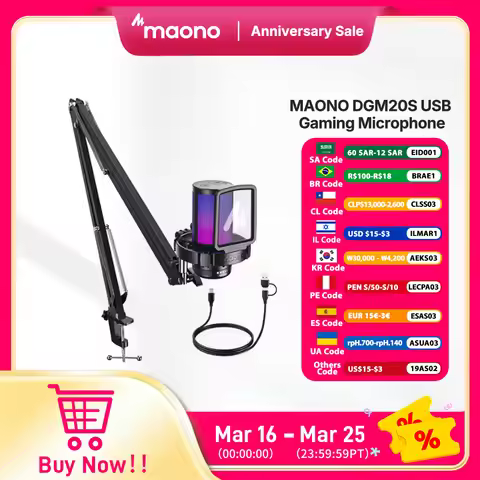 maono DGM20S Gaming USB Microphone Condenser Mic with RGB Light Noise Cancellation Boom Arm for Stre