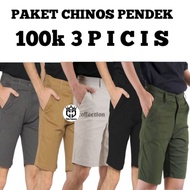 Paket Celana Pendek 100k 3pcs Bahan Cotton Drill Tidak Melar Shorts Pria