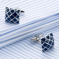 【Pre-order】 Male French Shirt Cufflink Epoxy Blue Plaid Cufflinks Dress Cuff Suit Button 766