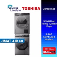 Toshiba 9.5KG Front Load Washer + Toshiba 9.0KG HEAT PUMP TUMBLE DRYER - TW-BK105GF4M(SK) + TD-BK100