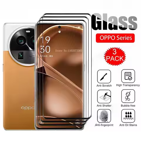 3Pcs Tempered Glass For OPPO Find X6 X5 Pro Reno 9 Pro A78 A76 A56 A54 A94A96 2023 Full Cover Screen
