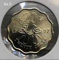 6a.3香港貳毫 1997年【原包拆出--全新未使用】【回歸紀念版 蝴蝶風箏二毫】 香港舊版錢幣・硬幣 $10