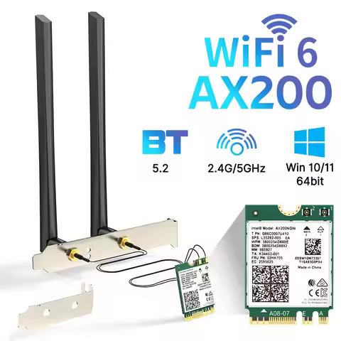 3000Mbps WiFi 6 Intel AX200 Wireless For Bluetooth 5.2 Desktop Kit 802.11AX 2.4G/5Ghz AX200NGW Wi-Fi