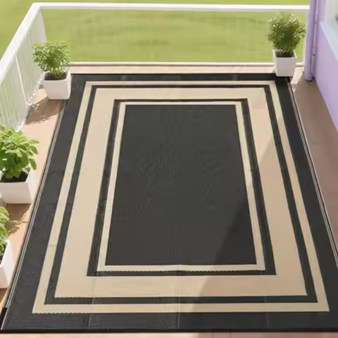 Outdoor Rug 9x12 Waterproof for Patio, Plastic Straw Mat for Camping Porch RV, Reversible, Black and