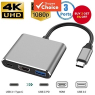 USB Port to HDMI Adapter Type C HUB OTG 3-IN-1 4K HDMI Support for Laptops Tablet