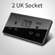 CB certification LEJIA PMMA Black Panel Switch 13amp Modern Lighting Switch Universal 3 Pin Plug Soc