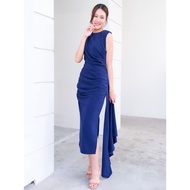 [LUXURY707] FN1115 : เดรสออกงานแขนกุดผ้าชีฟอง จับเดรปเอว