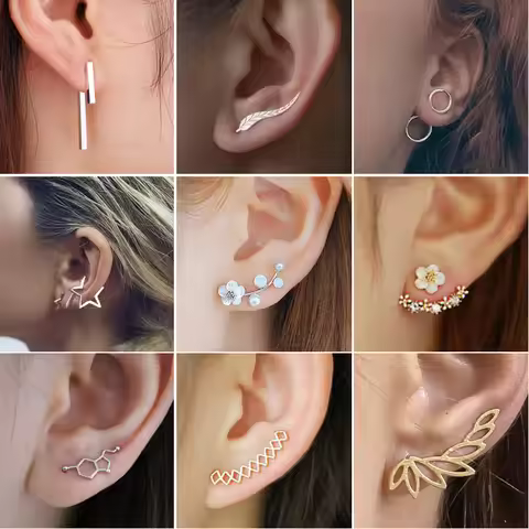 SMJEL Bohemian Vintage Earrings Jewelry Leaf Geometric Round Stud Earrings for Women Simple Bar Leaf