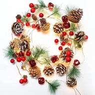 RECUTMS Christmas Garland Decoration with Lights, 7FT 20LED Pine Cone Red Berry Bell Battery Operate