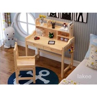 Meja kanak-kanak kayu padu, meja belajar, meja dan kerusi boleh angkat, gabungan rak buku, kayu pain, set meja tulis 0JE