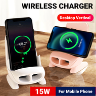 Agbistue 15W Wireless Charger Desktop Vertical Charging Stand Mobile Phone Tablet Charging Dock Station For iPhone Samsung Android