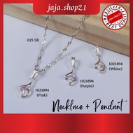 | 925 Silver Necklace Chain + CZ Colour Stone Pendant | Perempuan Rantai Leher+Loket Batu CZ Warna P