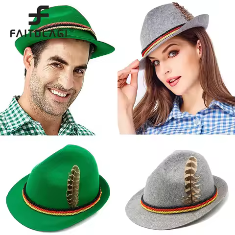 German Oktoberfest Fedora Unisex Panama Jazz Feather Felt Hat Munich Beer Hats Halloween Costume Cos