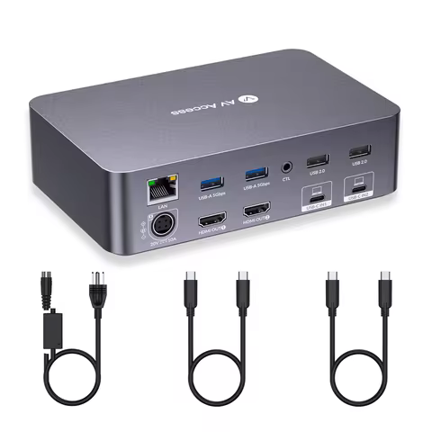 AV Access KVM Switch Dock 2 Monitors 2 Laptops, 4K Display Dual Monitor, 2 USB-C MST Ports, 60W PD, 
