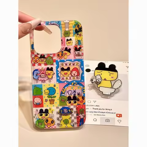 Korean Ins Full Screen T-Tamagotchi Phone Case For iPhone 17 16 15 14 13 12 11 Pro Max 14 15 16 17Ai