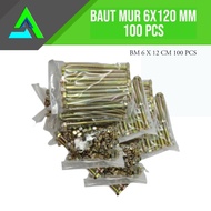 PAKET 100 SET BAUT 10 + MUR (M6X120) PANJANG 12 CM KUNCI 10