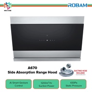 Robam A670 Side Absorption Range Cooker Hood 90cm 1200m³/h Power Suction with Ai Smart Gesture Contr