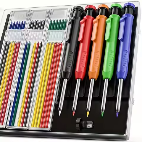2.8mm Solid Carpenter Pencil Set Mechanical Pencil 3 Colors Refill Cap Carpentry Marking Scriber Con