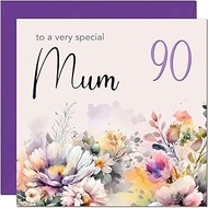 90th Mum Birthday Card - Purple Floral Mother Mom Mums Birthday Card for 90 Year old Ninety Ninetiet