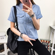 Taobao เสื้อเชิ้ตแขนสั้นผู้หญิงเสื้อเชิ้ตยีนส์แฟชั่นผญ