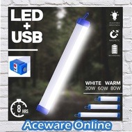 30W 60W 80W LED USB Emergency Light Rechargeable Night Light Bulb Light Tube Multifunction Portable Outdoor Camping Lamp