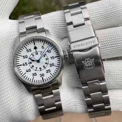 STEELDIVE Men Pilot Watch 39MM Military Automatic Mechanical Wristwatch Diver 20ATM Waterproof Lumin