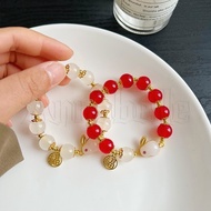 Chinese Style Jade Rabbit Bracelets / Ins Adjustable Vintage Beads Bangles For Women / Ancient Style Jewelry Weave Rope Bracelet / Alloy Hand Bracelet With Lucky Sign