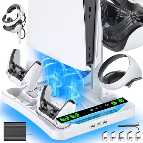 for PS5 & PS VR2 Charging Station with AC Adapter and 3-Level Cooling Fan for PS5 & PSVR 2 Controlle