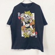 古著DTA短袖印花T卹，骷髏頭和撲克牌圖案，黑色，XL碼