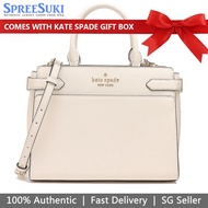 Kate Spade Handbag In Gift Box Crossbody Bag Staci Saffiano Leather Medium Satchel Parchment Off White # WKRU6951