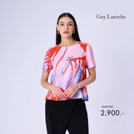 Guy Laroche เสื้อผู้หญิง ไลท์ ลินิน คอรอล รีฟ คอกลมแขนสั้น แดง (GAHYRE)