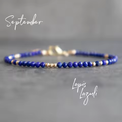 Lapis Lazuli Bracelet, Dark Blue Lapis Bracelet, Gemstone Bracelets for Women, Dainty Lapis Gold Bra