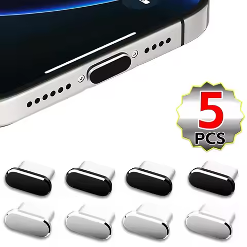 5 Pcs Dustproof Type C Plug With Cleaning Brush Charging Port Protector Cover Caps For iPhone 15 16