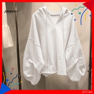 [JM] Solid Color Drawstring Pullover Hoodie Autumn Batwing Sleeve V-Neck Women Sweatshirt Streetwear