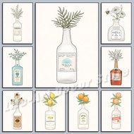 Whiskey Gin Vodka Tequila & Flowers Poster Print Canvas Painting Alcohol Wall Art Picture for Club B