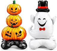 Soulchen 2 Pcs 4d Large Halloween Balloons 59 Inch Standing Ghost 43 Inch Stacked Pumpkins Balloons 