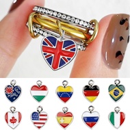 Heart Shape World National Flag Pendant Charm Women's Fashion Stainless Steel Ring Stack Set Gold Co