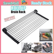 Roll-up Dish Drying Rack Foldable Stainless Steel Over Sink Rack Kitchen Drainer