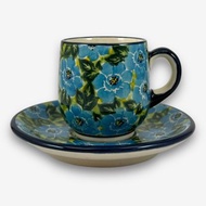 波蘭手繪手工陶-濃縮杯盤組 100ML 富貴藍系列 設計師款