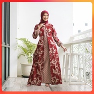 Baju Gamis Batik Wanita Kombinasi Polos Terbaru Kekinian Jumbo Modern