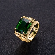 แหวนมรกตยอดนิยมแหวนชุบทองทรงสี่เหลี่ยมสไตล์ย้อนยุคสำหรับผู้ชาย