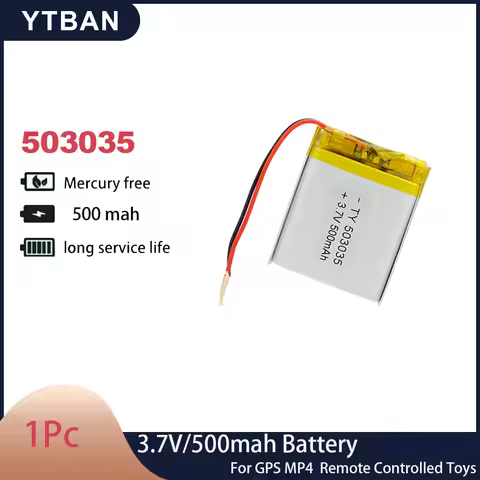 1pc 3.7V 503035 500mAh Rechargeable Battery Gps Polymer Lithium Battery For LED Light Driving Record