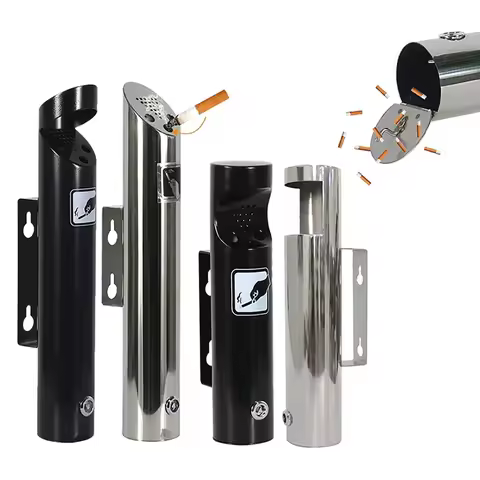 Outdoor Cylinder Wall Mounted Ashtray Stainless Steel Cigarette Ash Bin Outside Patio Public Cigaret