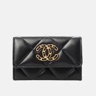 【台灣現貨】Chanel 香奈兒 19 經典金雙C菱格紋小羊皮口蓋卡片夾(黑) 零錢包 卡夾 卡包 錢包 皮包