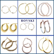 ROVSKI Fashion Korean Ready Stock Jewelry Subang Emas 916 Gold Plated 925 Silver Petite Artistic Statement Hoop Earrings Simple Anting Silver