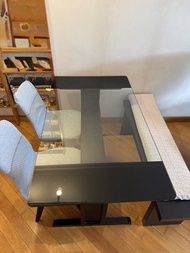 新淨🤩現代簡約黑色鋼化玻璃餐桌套裝