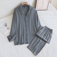 Solid Color Cotton Viscose Conjuntos De Pijama Womens Spring and Summer Thin Home Clothing Long Slee