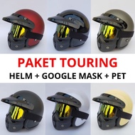 HORANSHOP bogo helmet, retro adult helmet, SNI google mask, touringtis package mask