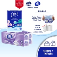 Vinda Deluxe Soft Pack Facial Tissue Large 3ply (4x110s) + Vinda Prestige 4D Deco Toilet Tissue 3ply