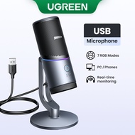 UGREEN  USB Microphone 7 Modes RGB Lights 180° Vertical adjustment Real-time Monitoring Cardioid Pol